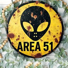 Listing image for Vintage Area 51 Alien Metal Sign Retro UFO Tin Wall Art Home Bar Cafe Decor