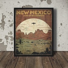 Listing image for Retro NEW MEXICO UFO Travel Poster, ROSWELL Desert Alien Poster, Sci-Fi Santa Fe