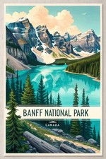 Listing image for Majestic Banff National Park Travel Poster - Alpine Glow Art Print A1-A4 Poster