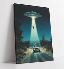 Listing image for VINTAGE UFO ABDUCTION ILLUSTRATION FRAMED CANVAS WALL ART PICTURE PRINT