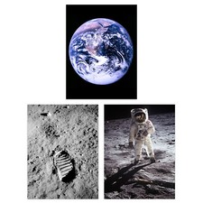 Listing image for NASA Earth Image Apollo 11 Moon Landing Astronaut Bootprint Poster 3 Pack 18X24"
