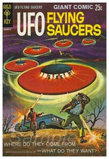 Listing image for VINTAGE UFO FLYING SAUCERS COMIC ADVERTISING A2 POSTER PRINT