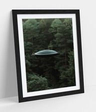 Listing image for COOL FLYING UFO IN FOREST LANDSCAPE FRAMED WALL ART PICTURE POSTER PRINT