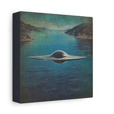 Listing image for NAUTICAL UFO Canvas Wall Art, USO Alien Ocean Decor, Coastal Sci-fi Sea Cryptid