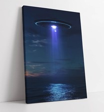 Listing image for UFO ABDUCTION OVER THE OCEAN -DEEP FRAMED CANVAS WALL ART PRINT