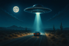 Listing image for UFO Over Desert Highway Sci-Fi Abduction Poster Print Framed Canvas Wall Art