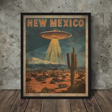 Listing image for Vintage UFO NEW MEXICO Poster, UAP Roswell Alien Decor, Sci-fi Wester Wall Art