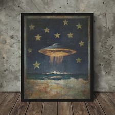 Listing image for Vintage UFO Nautical Celestial Wall Art, Alien Ocean Decor, Sci-fi Star Poster