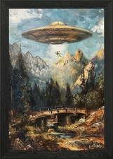 Listing image for UFO Abduction Landscape Painting Framed Wall Art Poster Canvas Print Picture