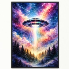 Listing image for UFO Alien Wall Print Art Poster Gift Vivid Unidentified Flying Object Conspiracy