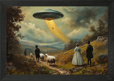 Listing image for UFO over pastoral landscape paintin Framed Wall Art Poster Canvas Print Picture
