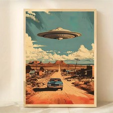 Listing image for Roswell UFO Alien Movie Poster - Vintage Desert Landscape Wall Art Print