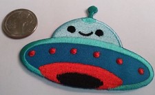 Listing image for Cute Happy Kawaii Style Flying Saucer Alien Embroidered Iron On Patch - UAP UFO